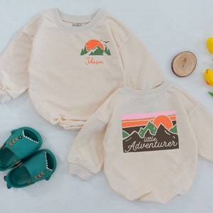 Little Adventurer Baby Romper, Cute Mountains Romper, Summer Baby Outfit, Retro Romper, Baby Shower Gift, Coming Home Outfit, Baby Clothes
