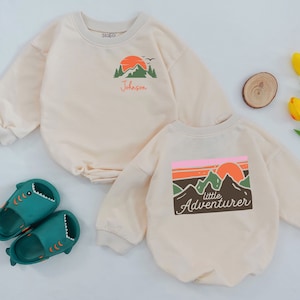 Little Adventurer Baby Romper, Cute Mountains Romper, Summer Baby Outfit, Retro Romper, Baby Shower Gift, Coming Home Outfit, Baby Clothes