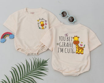 You Bet Giraffe I'm Cute Baby Romper, Funny Animal Clothes, Giraffe Baby Clothes, Cute Baby Outfit, Giraffe Bodysuit, Baby Shower Gifts