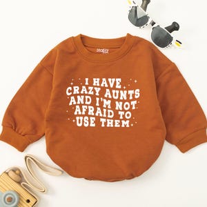 I Have Crazy Aunts and I&#39;m Not Afraid to Use Them Baby Romper, Baby Announcement Clothes, Pregnancy Reveal, Best Aunt Ever Baby Bodysuit