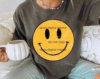 Distressed Yellow Smiley Face PNG: Retro Grunge Clipart (Digital Download)