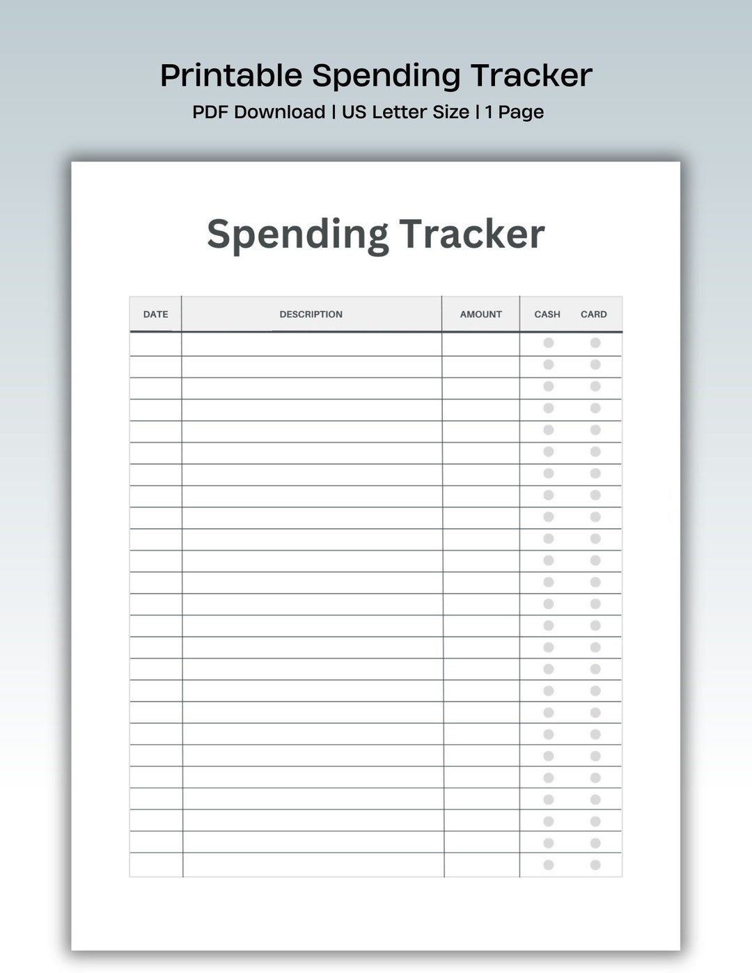 Printable Spending Tracker Template Finance Tracker Etsy
