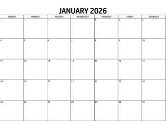 Kalendarz do druku na rok 2026 (pusty)