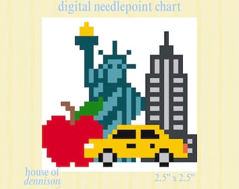 New York (NYC) Digital Needlepoint Chart: Travel Souvenir Ornament (PDF)