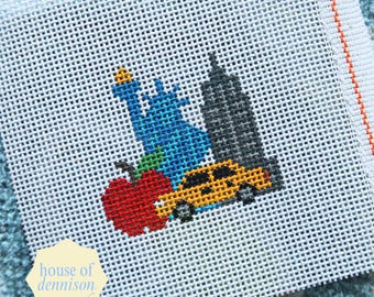 New York (NYC) Needlepoint Canvas: NYC Travel Souvenir Ornament | 2.5" x 2.5"