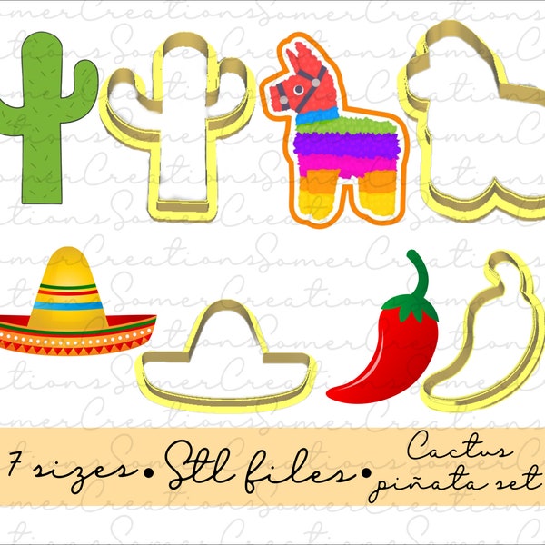 Cactus Pinata Fiesta cookie cutter set .STL custom files for 3d printer, custom cookie cutters, fondant cutters