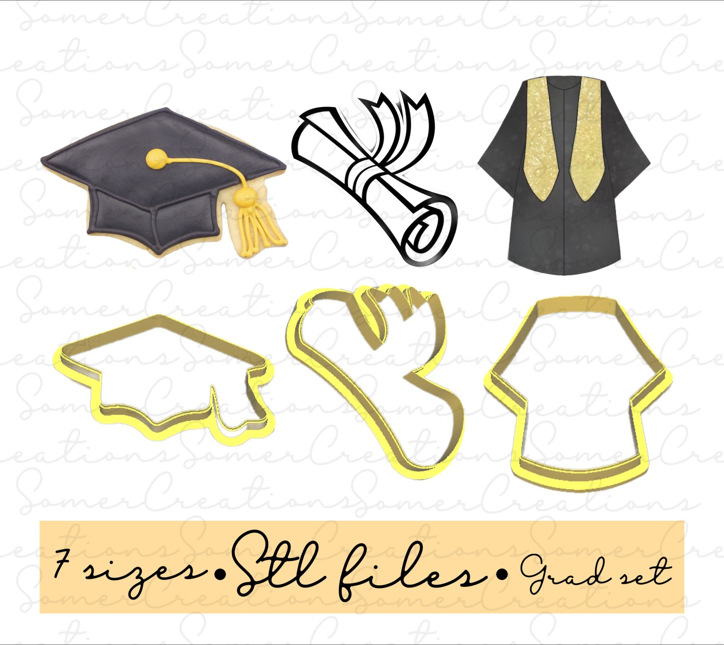 Graduation Cookie Cutter Set .STL Custom Files for 3d Printer, Custom