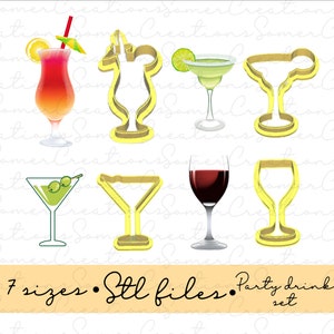 Wine, cocktail, margarita, martini cutter set .STL custom FILES ONLY for 3d printer, custom cookie cutters, fondant cutters