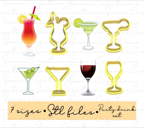 Wine, cocktail, margarita, martini cutter set .STL custom FILES ONLY for 3d printer, custom cookie cutters, fondant cutters