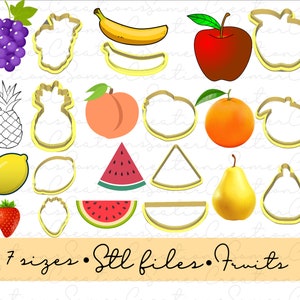 Fruits cookie cutter set .STL custom FILES ONLY for 3d printer, custom cookie cutters, fondant cutters