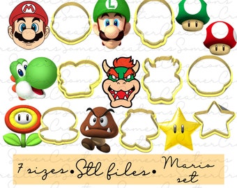 Mario cookie cutter set .STL custom FILES ONLY for 3d printer, custom cookie cutters, fondant cutters