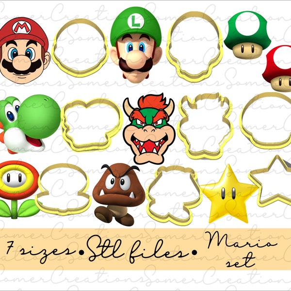 Mario cookie cutter set .STL custom files for 3d printer, custom cookie cutters, fondant cutters