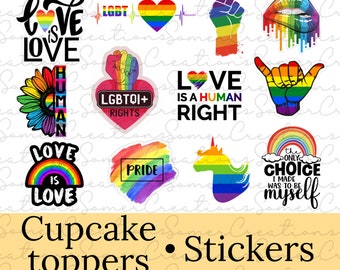 Pride cupcake toppers, Pride stickers, Pride month, Happy Pride