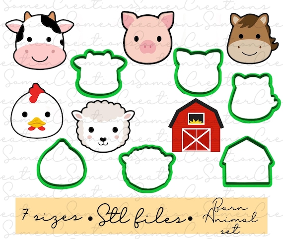 Barn Animals cookie cutter set .STL custom FILES ONLY for 3d printer, custom cookie cutters, fondant cutters