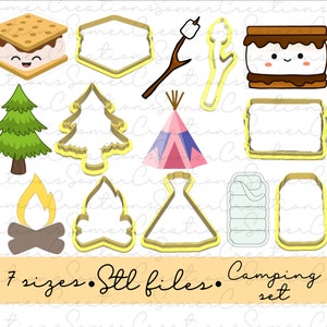 Camping cookie cutter set .STL custom FILES ONLY for 3d printer, custom cookie cutters, fondant cutters