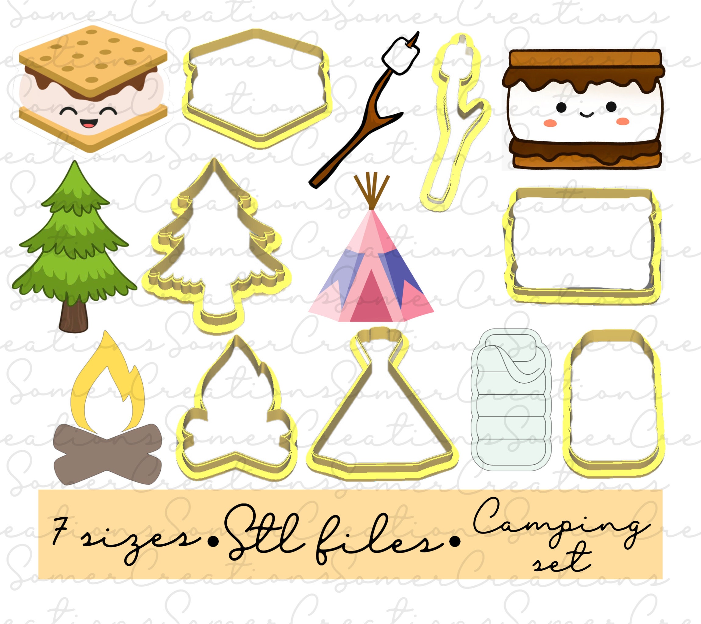Camping Cookie Cutter Set .STL Custom Files for 3d Printer, Custom