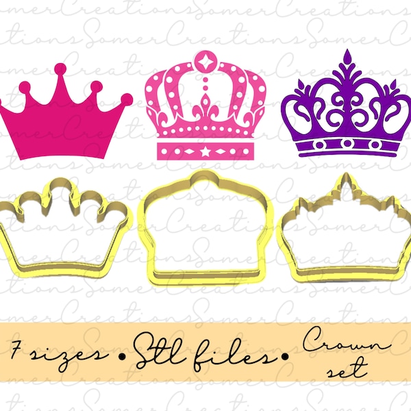 Princess crown cookie cutter set .STL custom files for 3d printer, custom cookie cutters, fondant cutters