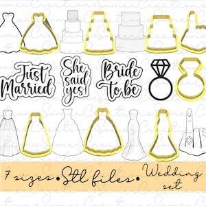 Wedding cookie cutter set .STL custom files for 3d printer, custom cookie cutters, fondant cutters