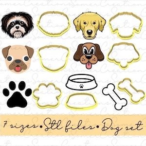 Dogs cookie cutter set .STL custom FILES ONLY for 3d printer, custom cookie cutters, fondant cutters