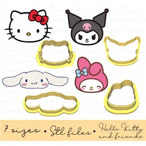 Kitty and friends cutter set .STL custom FILES ONLY for 3d printer, custom cookie cutters, fondant cutters