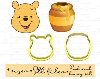 Honey pot and Pooh cutter set .STL custom FILES ONLY for 3d printer, custom cookie cutters, fondant cutters