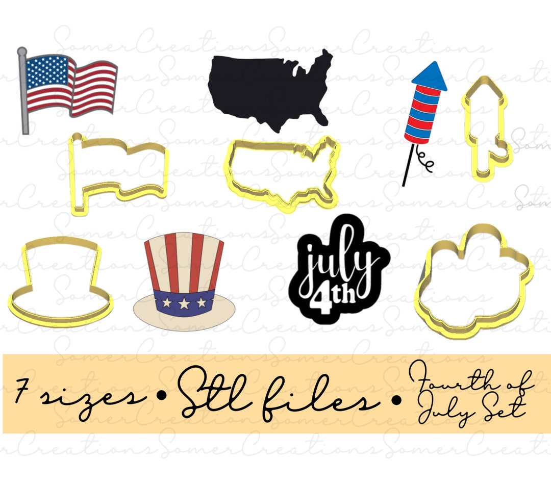 Fourth of July Cookie Cutter Set .STL Custom FILES ONLY for 3d Printer