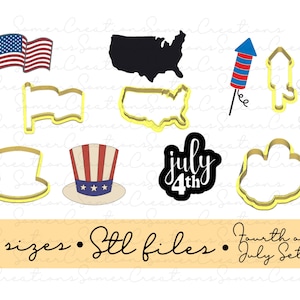 Fourth of July cookie cutter set .STL custom FILES ONLY for 3d printer, custom cookie cutters, fondant cutters