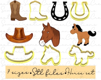 Horse cookie cutter set .STL custom FILES ONLY for 3d printer, custom cookie cutters, fondant cutters