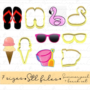 Summer pool & beach cutter set .STL custom FILES ONLY for 3d printer, custom cookie cutters, fondant cutters
