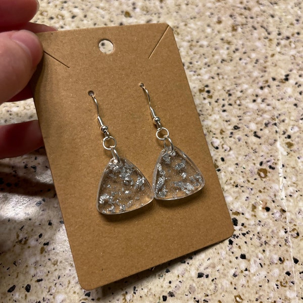 Clear silver specked earrings