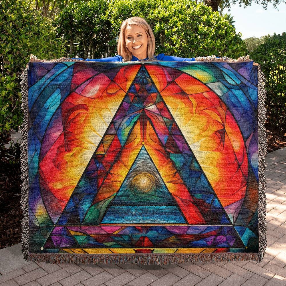 Alcoholics Anonymous Symbol Stained Glass Woven Blanket, Gift For Sobriety, Gift For Recovery, Gifts For AA, Blanket For NA Gift, Colorful V