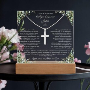 To Our Son on Engagement Custom Acrylic Plaque Necklace Gift for Groom Personalized Name Heartfelt Message from Parents Keepsake Home Decor