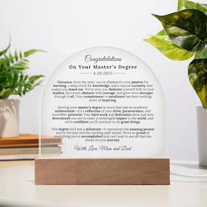 Masters Degree Abschluss kundenspezifische Acrylplakette personalisiertes Geschenk für bestandene Klasse von 2025 einzigartiges Andenken Collegeleistung