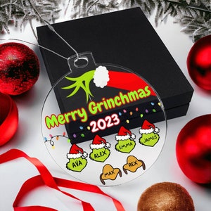 Ornement personnalisé de Grinchmas de famille, ornement familial personnalisé de Noël, cadeau d’ornement de nom de Grinch