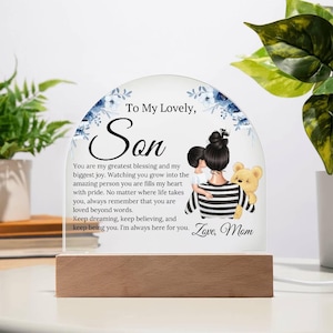 Sohn Benutzerdefinierte Acrylplakette personalisiertes Geschenk für Sohn-Geburtstag-Abschluss-Weihnachtsandenken von Mama-Vater-Elternteil Inspirational