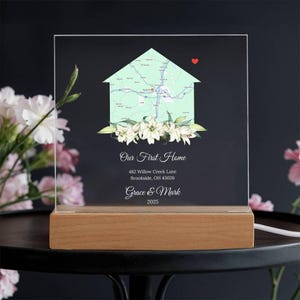 Carte, cadre de la maison, plaque acrylique personnalisée, première adresse, souvenir, cadeau pour couple, nom personnalisé, année choisie, nouvelle décoration d'intérieur, enseigne moderne