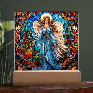 Angel stained glass acrylic plaque home decor gift for guardian angel lovers spiritual room art heavenly aesthetic winged cherub remembrance