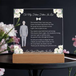 Future father in law custom gift from daughter in law wedding acrylic plaque heartfelt poem keepsake table decor thank you present