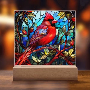 Kardinal Faux Glasmalerei, Kardinal Geschenke, Vogel-Liebhaber-Geschenk, Geburtstagsgeschenk, Weihnachtsgeschenk für sie, Kardinal-Denkmal, Erinnerungsgeschenk
