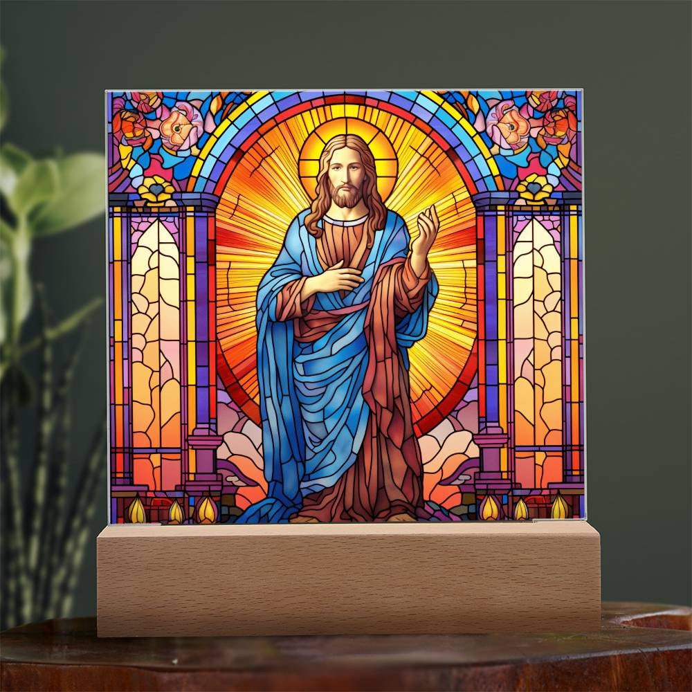 古代ローマの神殿のイエス・キリスト ヴィンテージ ステンドグラス 絵画 宗教画 キリスト教のイエスのステンドグラスのアクリル板、カトリック教会の