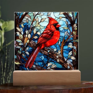 Kardinal Faux Glasmalerei, Kardinal Geschenke, Vogel-Liebhaber-Geschenk, Geburtstagsgeschenk, Weihnachtsgeschenk für sie, Kardinal-Denkmal, Erinnerungsgeschenk
