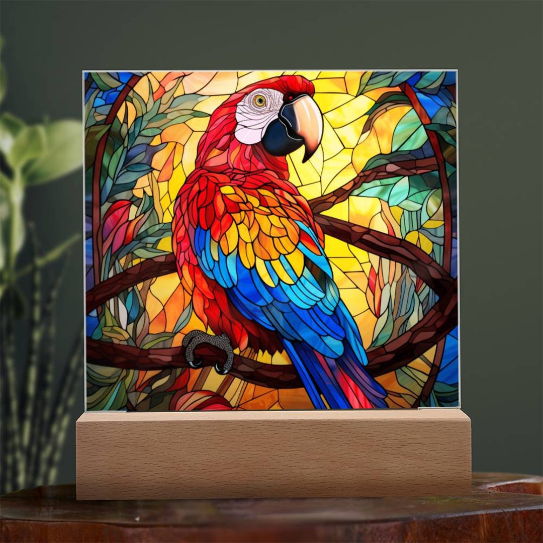 Colorful Parrot Stained Glass Acrylic Plaque Vibrant Home Decor