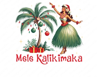 Mele Kalikimaka PNG, Hawaiian Christmas Girl, Island Beach (Digital Download)
