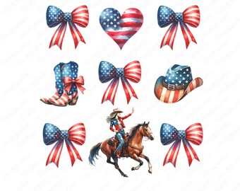 Cowgirl 4th Of July PNG, 4th Of July PNG, Independence Day png, 4th Of July Coquette Bows Cowgirl Boots Hat Rodeo Western