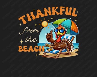 Dinde de plage reconnaissante PNG, clipart Thanksgiving (téléchargement numérique)