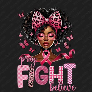 Breast Cancer Warrior PNG: Afro Messy Bun Support (Digital Download)