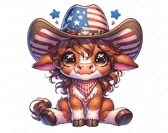 4 juli cowboy png, höglandsko 4 juli, självständighetsdagen png, 4 juli png, söt höglandsko 4 juli cowboyhatt USA-flaggan