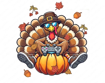 Turquie Gaming Thanksgiving PNG, Gamer Pilgrim (téléchargement numérique)