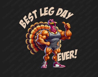 Dinde musculaire Thanksgiving PNG, conception de salle de sport pour le jour des jambes (téléchargement numérique)