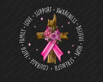 Croix chrétienne fleurie de sensibilisation au cancer du sein (PNG)